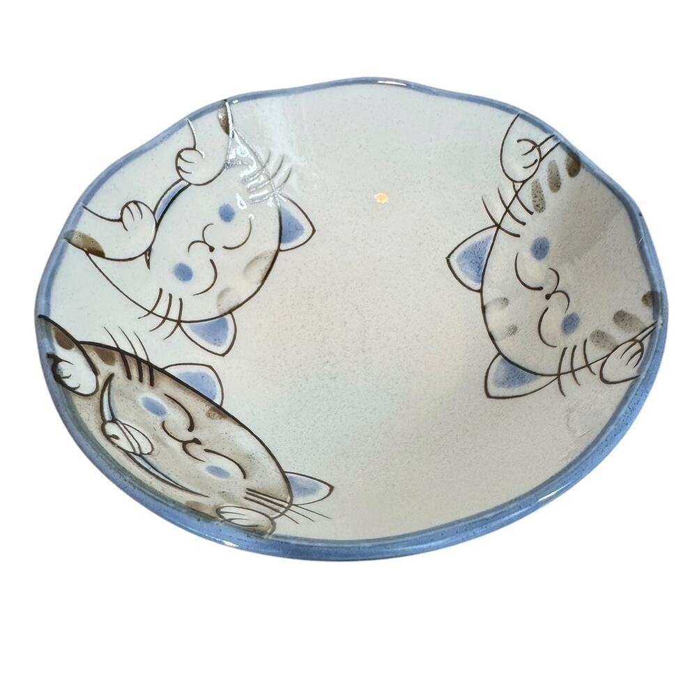 Made in Japan Blue Cream Cat Ceramic Rice Bowl 5.5” Kawaii Neko